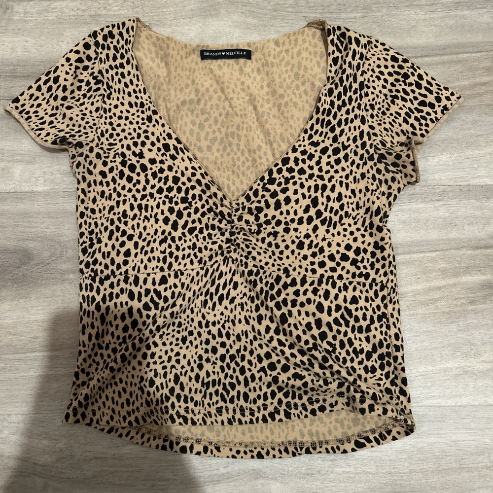 Brandy Melville Tan and Black Animal Print Blouse
